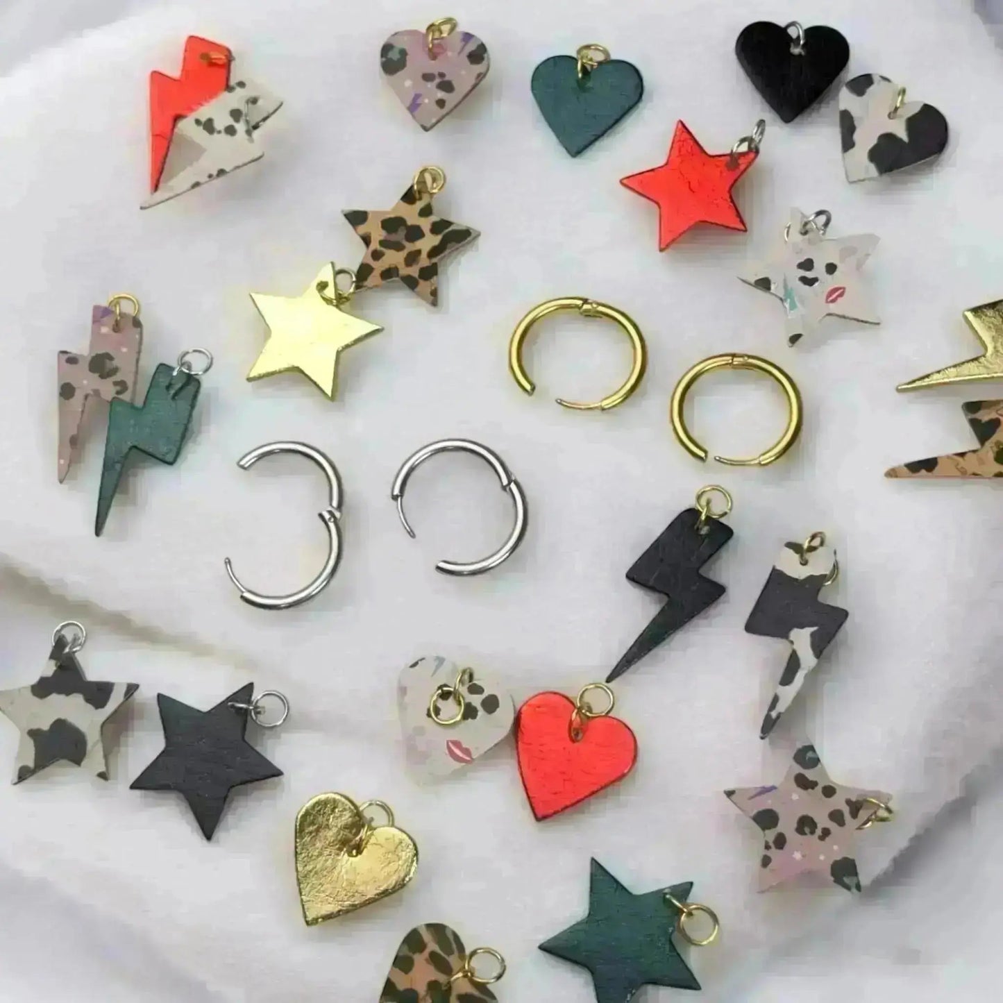 Red and flash mini heart cork charms
