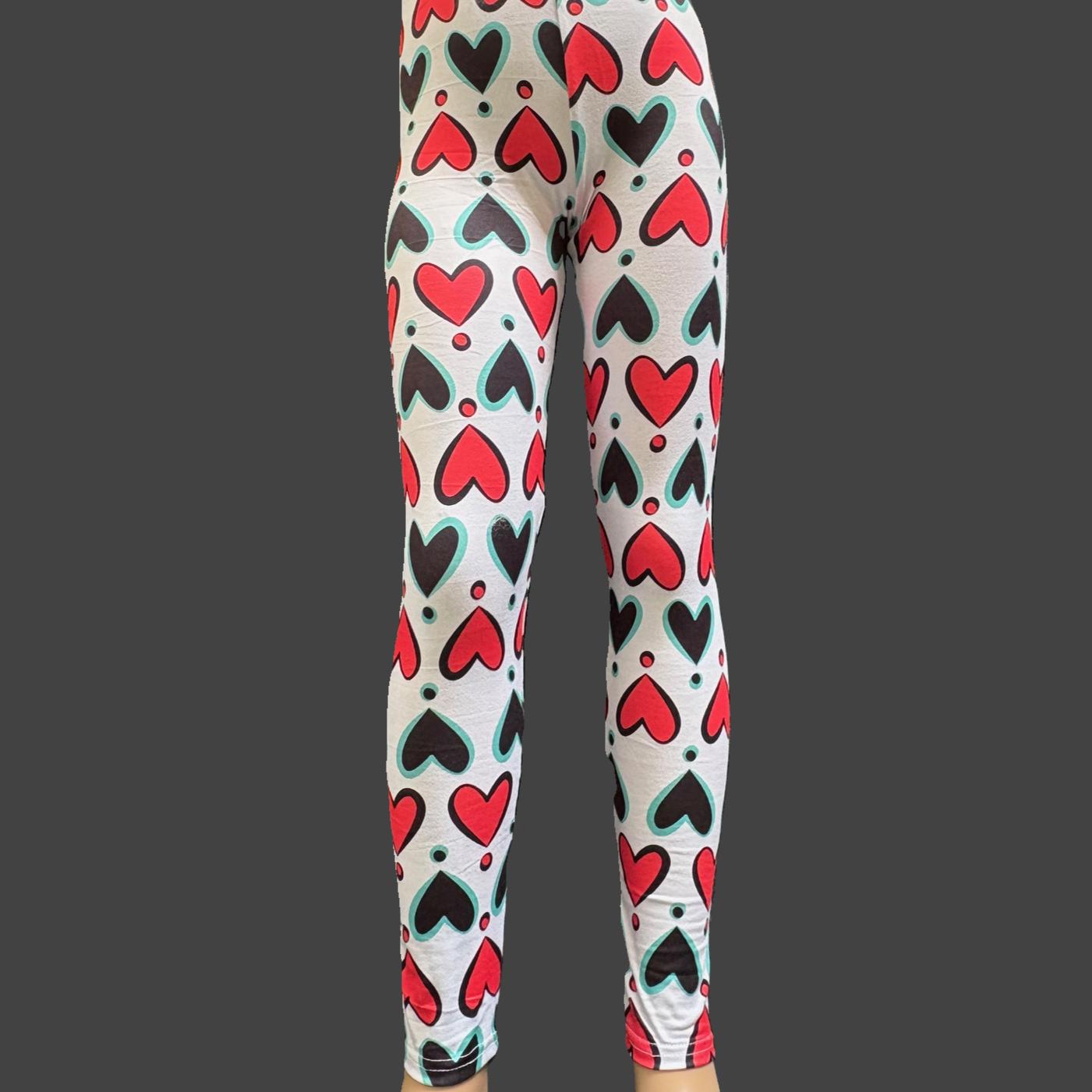 Red & Black hearts design full length stretch leggings