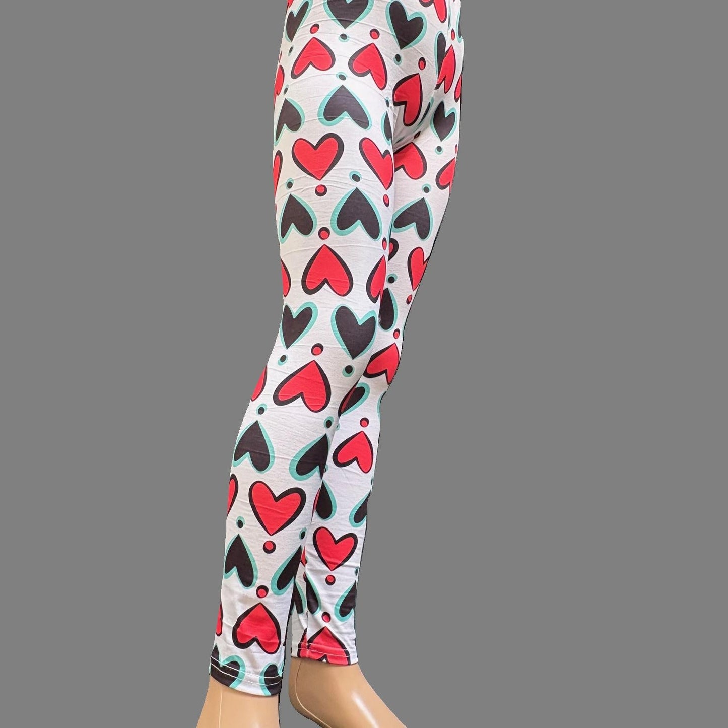 Red & Black hearts design full length stretch leggings