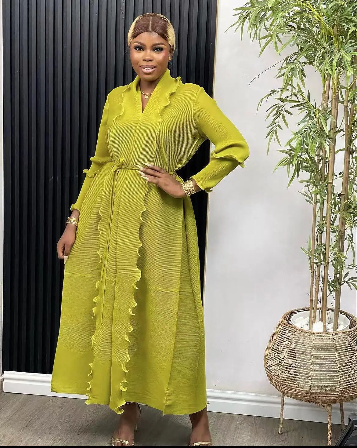 Women Eid Muslim Dress Ruffles Sleeve Dubai Abayas Solid Dresses Sashes Loose Casual Morocco Kaftan Islam Arab Ankle Length
