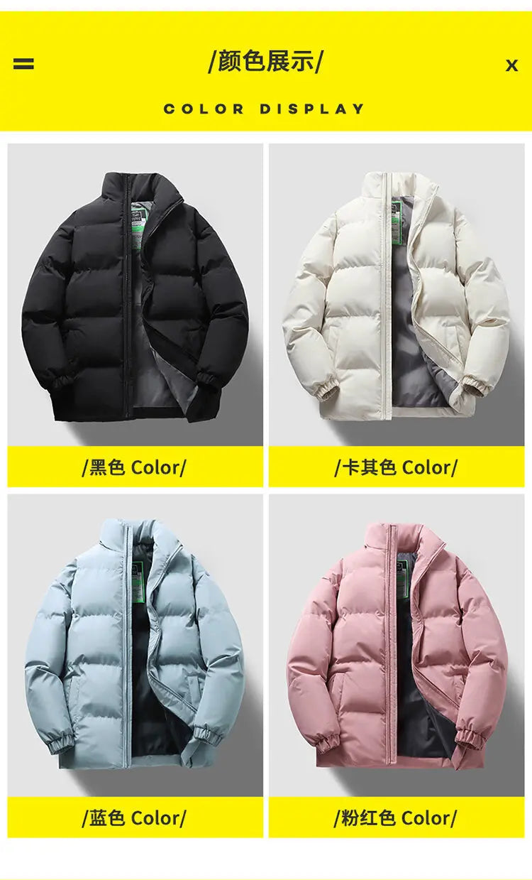 New Printed Winter Thick Sports Men's and Women's Trendy Stand Up Collar Long Sleeved Warm and Comfortable Casual Cotton Jacket