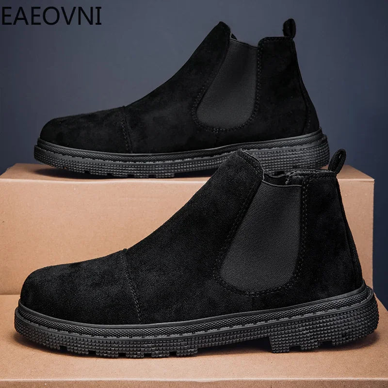 New Winter Boot Casual Shoes for Men Round Toe Slip-on Trendy All-match British Style Winter Boot Anti-slip Classic Simple Casua