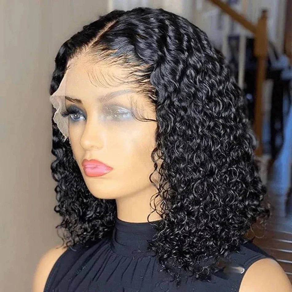 Wear And Go Glueless Wig Short Kinky Curly Bob Frontal Wig 12A Malaysian Lace Front Human Hair Wigs Wet And Wavy Water Wave Wig