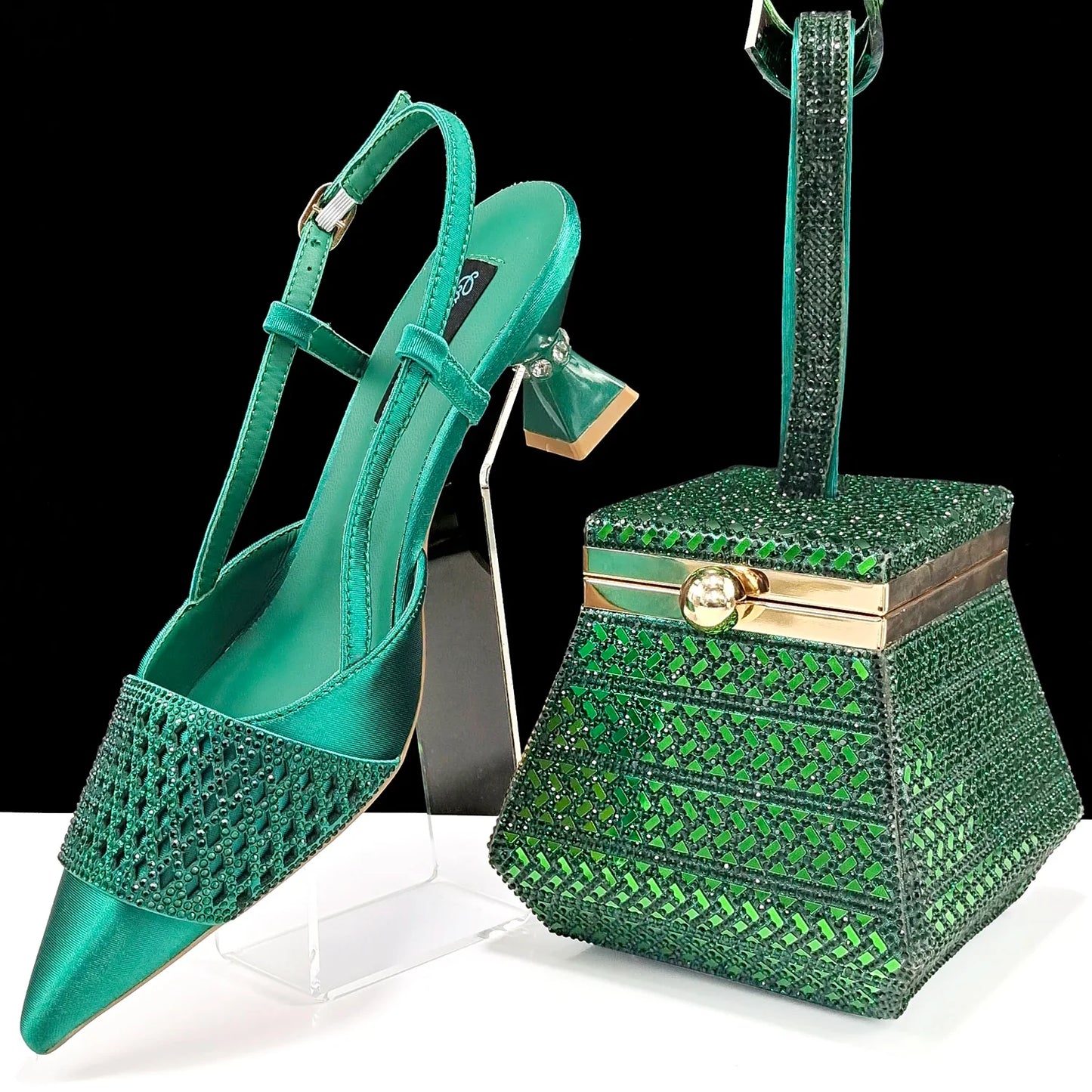 Nigeria Fashion Rhinestone-encrusted Ladies Party Shoes And Special bag High Heels And Dual Purpose Mini Bag Women's Shoes