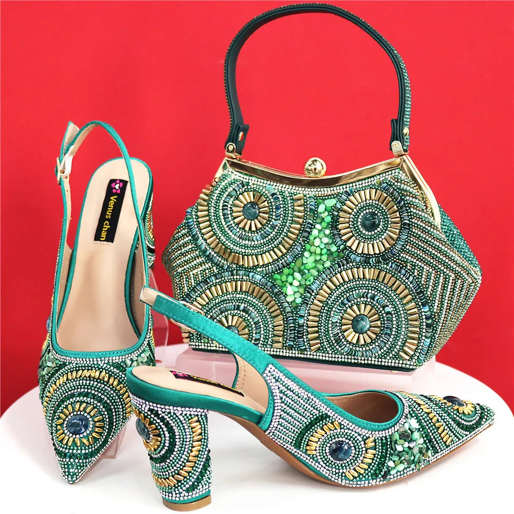 Spot Goods Elegant Streamlined Pointed Toe Women's Shoes Matching Flower Basket Handbag Party Women's Shoes And Bag Set