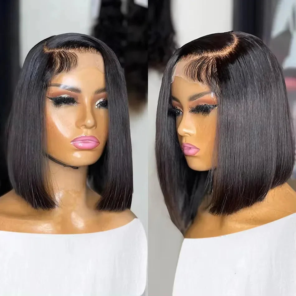 Vietnamese Super Double Drawn Bone Straight 13x4 Frontal Bob Wig with 100% Human Hair Natural Black 210% Density For Black Women