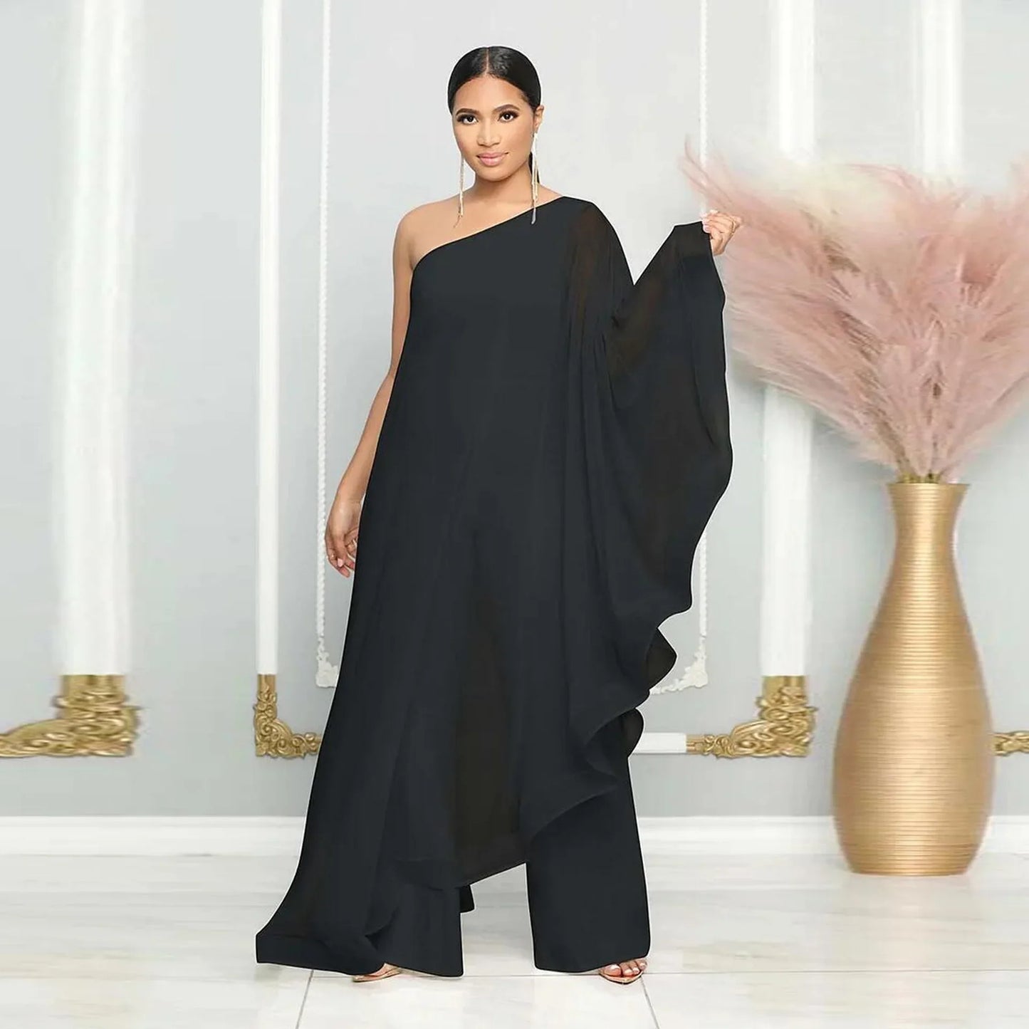 White Wide Leg Party Jumpsuit Sexy Women One Shoulder Elegant Solid Ruffles Casual Overalls Rompers