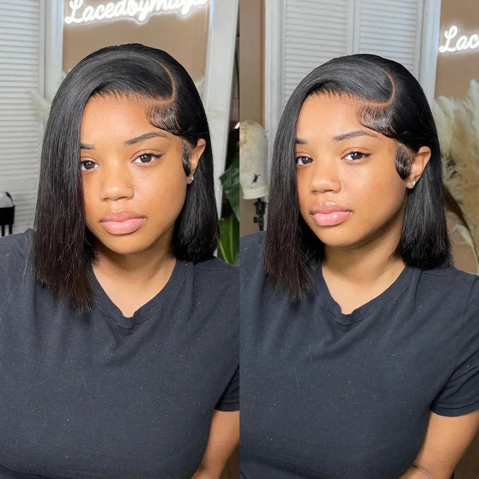 Vietnamese Super Double Drawn Bone Straight 13x4 Frontal Bob Wig with 100% Human Hair Natural Black 210% Density For Black Women