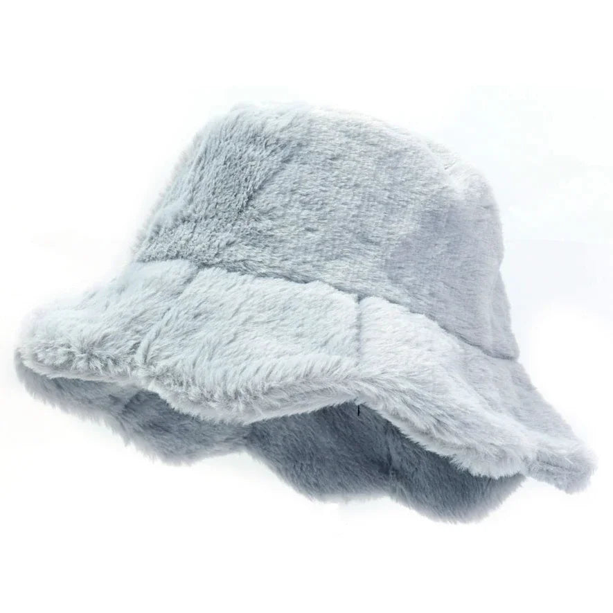 Women Girls Faux Fur Bucket Hat Plush Warm Fisherman Hat Outdoor Windproof Panama Bowl Hats Autumn Street Cold -proof Cap Hats
