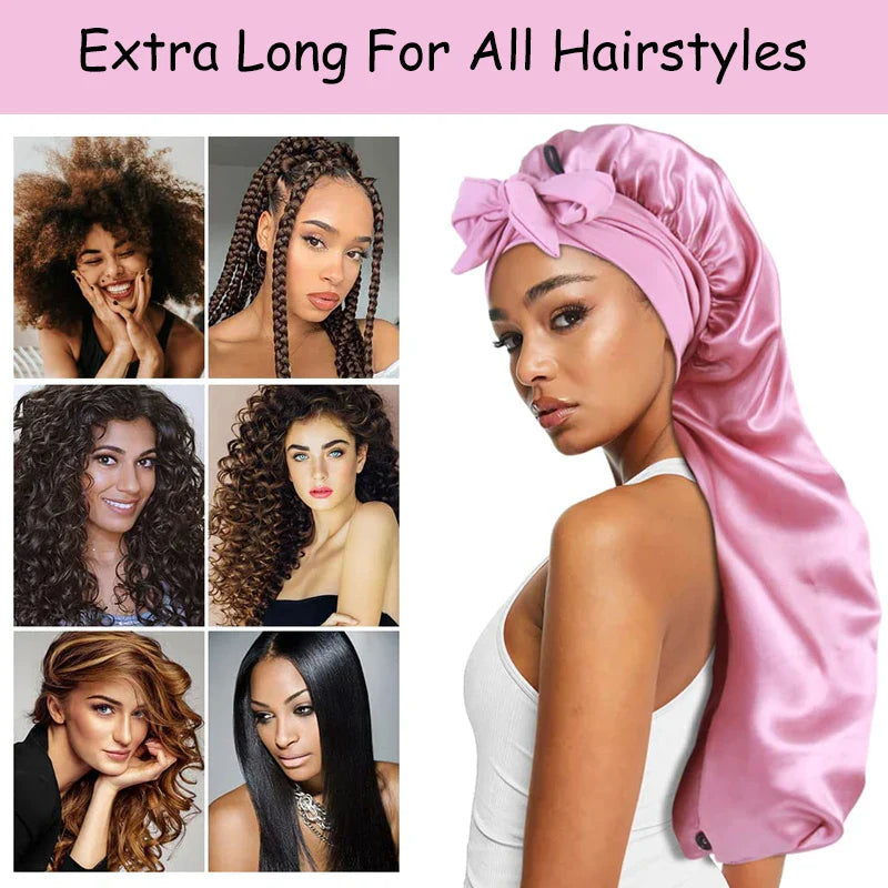 Soft Silky Long Satin Bonnet For Natural Hair And Curly Hair Extra Large Size Hair Cap With Tie For Comfortable Night Sleep 1Pcs