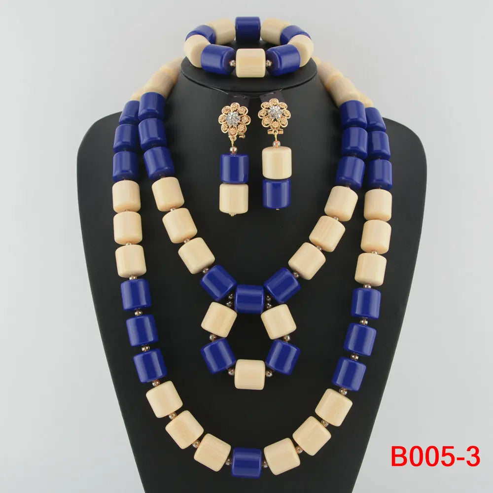Nigeria Wedding Jewelry Set Imitation Coral Beads Golden Pendant Necklace for Women Resin Material African Bride Accessorise