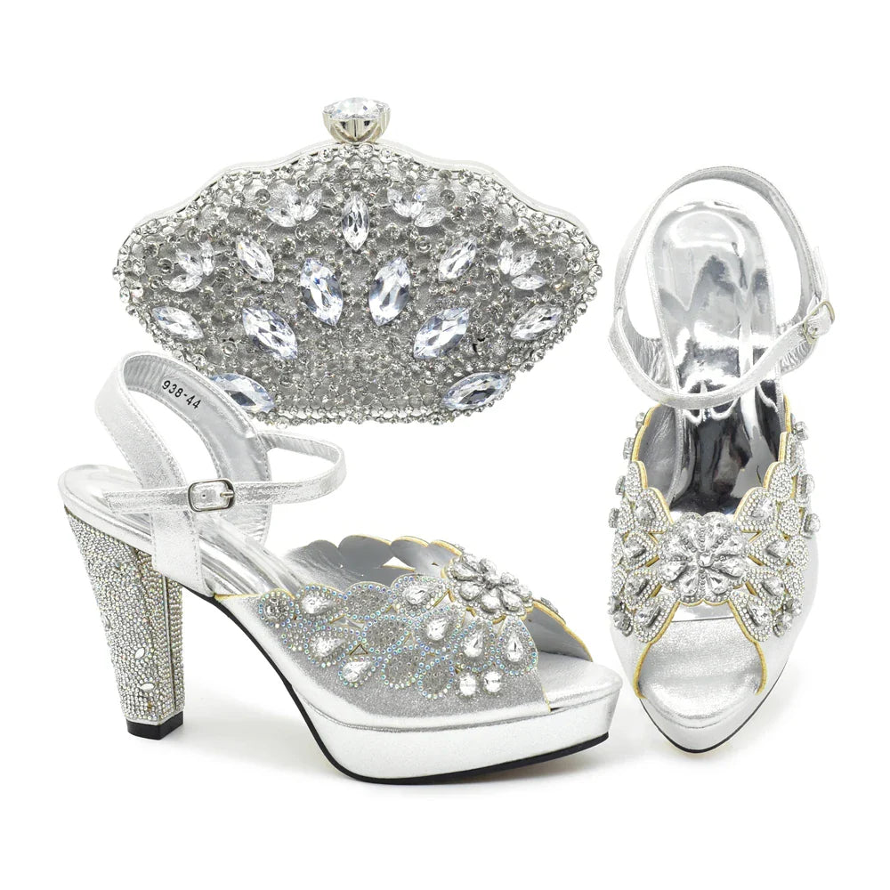 New Pumps for Women Designer Peep-Toe Luxury Wedding Hollowed Out Design Bag and Shoes Matching Set Shoes for Bride Wedding
