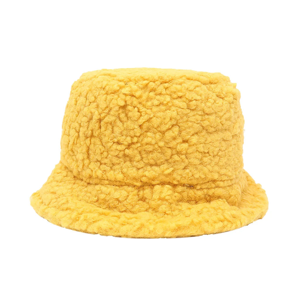 Women Girls Faux Fur Bucket Hat Plush Warm Fisherman Hat Outdoor Windproof Panama Bowl Hats Autumn Street Cold -proof Cap Hats
