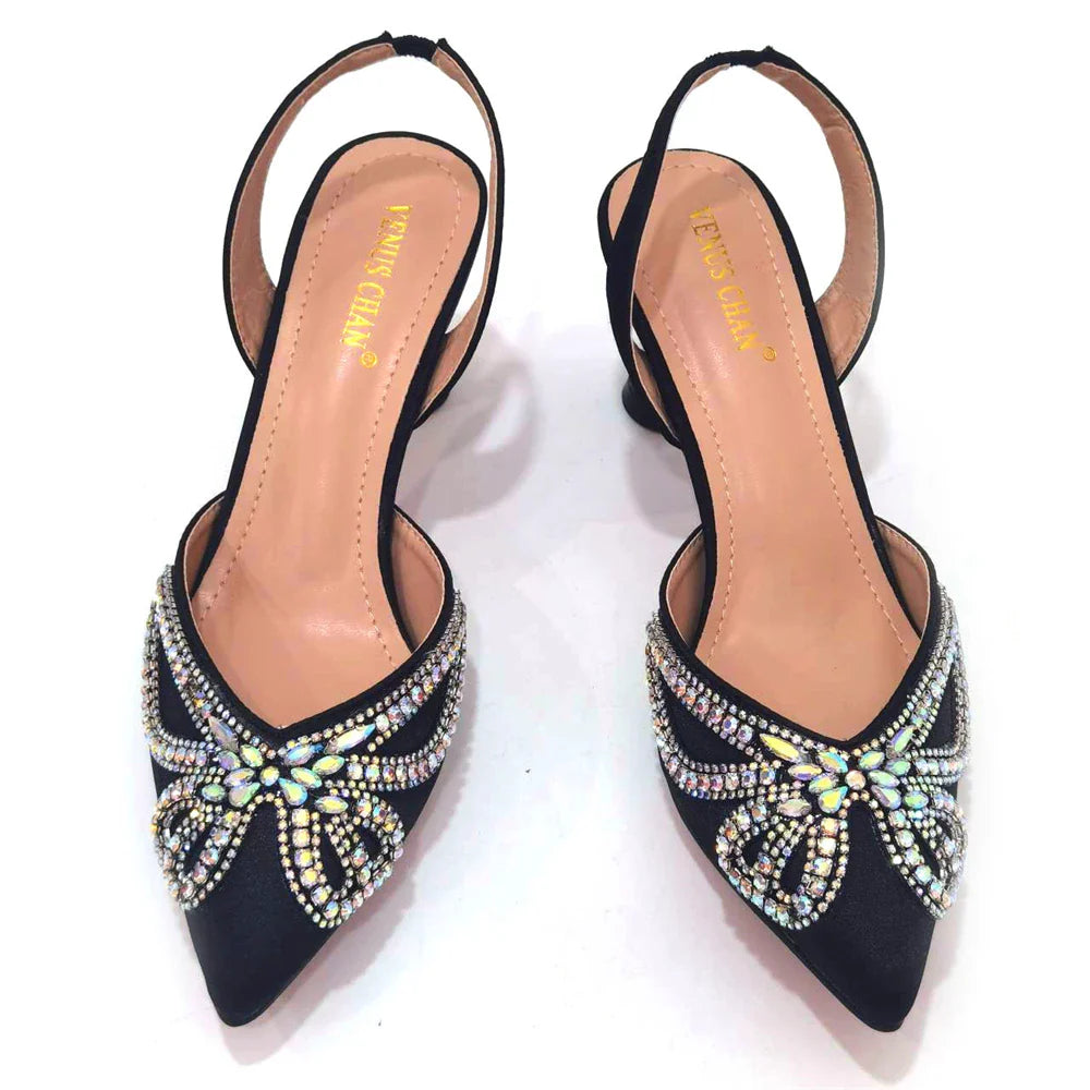 Venus Chan 2023 Yellow Classy Bowknot Pointed Toe Women's Shoes High Heel Elegant Sandals Shallow Mouth Shoes Bag Set Women