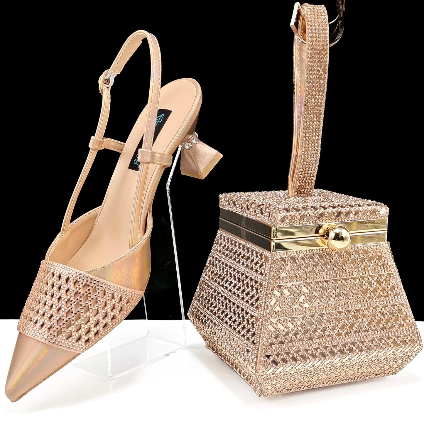 Nigeria Fashion Rhinestone-encrusted Ladies Party Shoes And Special bag High Heels And Dual Purpose Mini Bag Women's Shoes