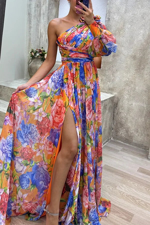 Women's S-XL Size Autumn and Winter Gathering New Casual Split Dress INS Loose Multi Color Slanted Shoulder Fashion Slimming
