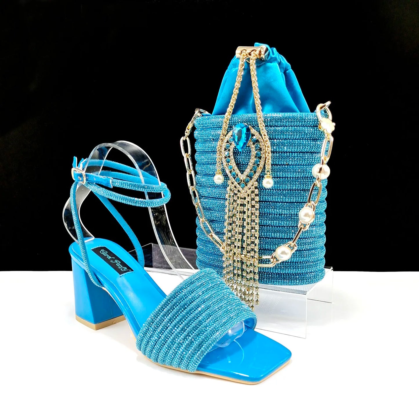 Newest Olive Colour Personalized Design Rhinestone Decoration High Heel Peep Toe Banquet Ladies Shoes And Bag Set