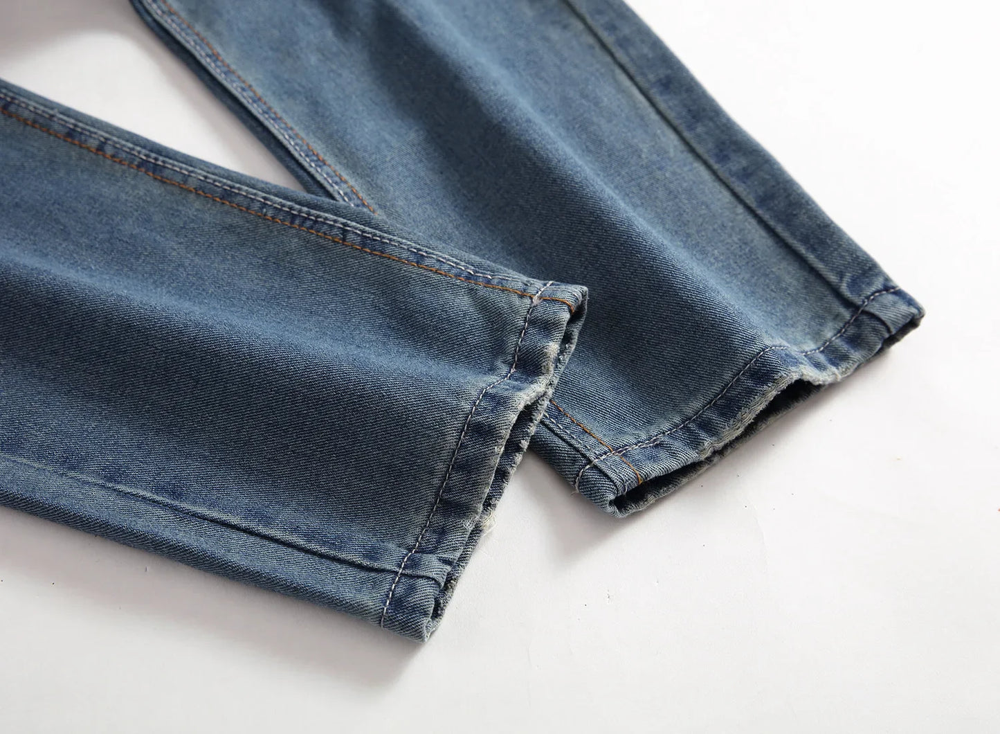 Vintage Distressed Slim Fit Men's Denim Jeans with Button Fly