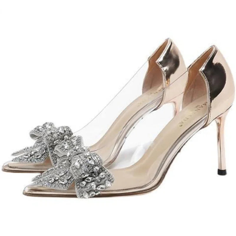 Summer New Tip Crystal Fashion Women's Style Sandals Rhinestone Bow Transparent High Heels Women's Sandals Fashion Shoes shoes
