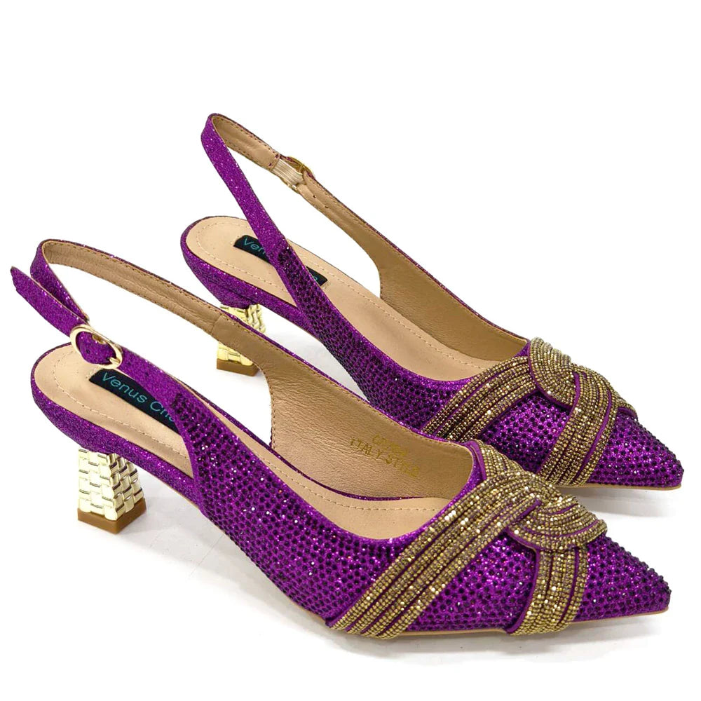 Venus Chan Black Hollow Design With Pointed Shoes And Fashion Three-Dimensional Bag Cozy Rhinestones Are Suitable For Parties