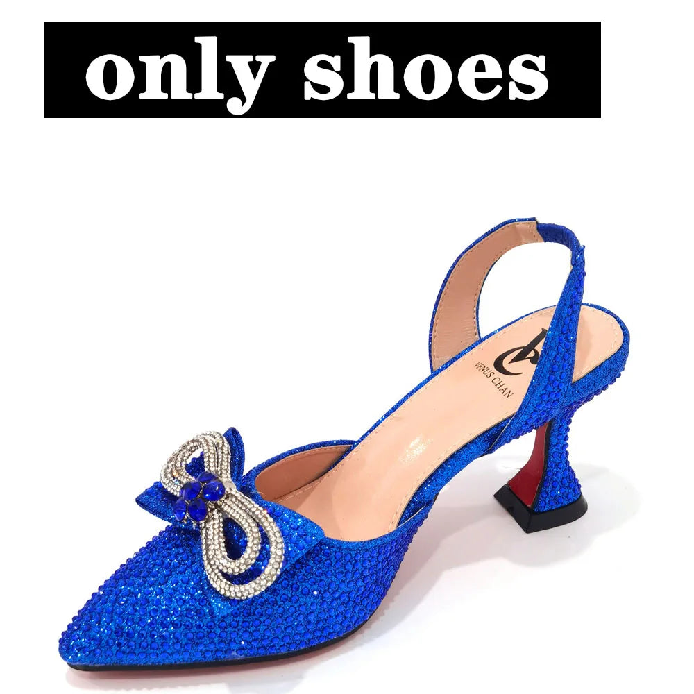 The Latest Style Rhinestone Bow Side Empty Party High Heels Pointed Toe Stiletto Heels Silver Women's Shoes And Bags