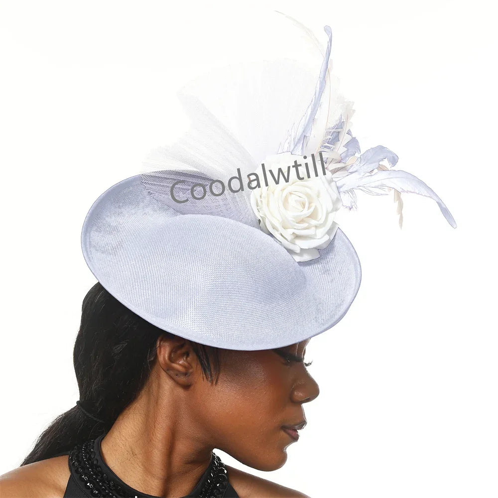 New Fashion Flower Fascinator Wedding Headpiece Women Party Dinner Pillbox Cap With Flower Hair Accessories Ladies Feather Cap