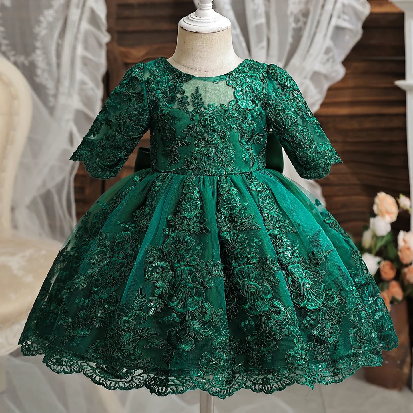 Toddler Kids 1st Birthday Baptism Party Dress for Girl Princess Luxury Embroidery Costume Backless Bow Wedding Gown Baby Dresses