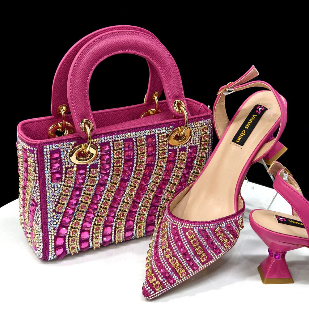 Venus Chan2025 Elegant Multicolor Color Women's Heels and Rhinestone Handbag Set - Italian Design for Weddings and Parties
