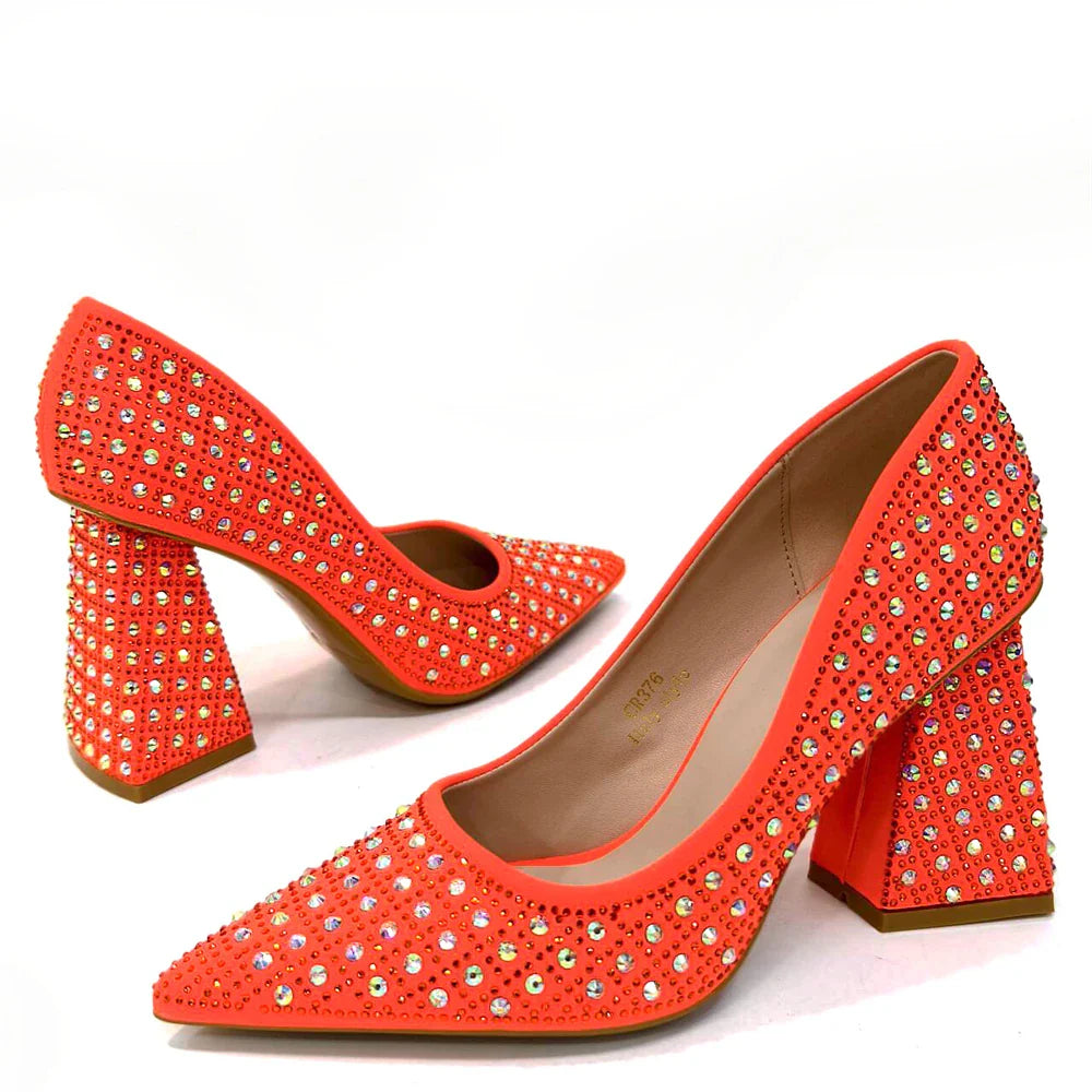 Venus Chan-Nigerian Heel Party for Women Yellow Shoes and Bag Set Rhinestone Handbag Italian Design Wedding INS 2024