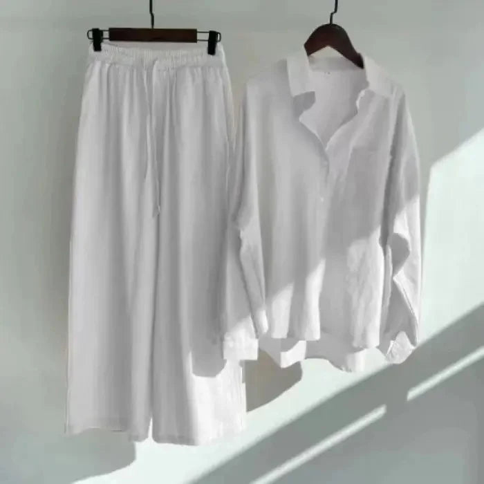 Women's Retro Cotton Linen Shirt Set High Waist Loose Pants Two Piece Suit Traditional Chinese Style Clothing Ensemble