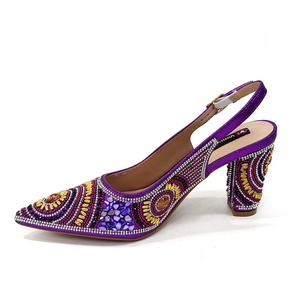 Spot Goods Elegant Streamlined Pointed Toe Women's Shoes Matching Flower Basket Handbag Party Women's Shoes And Bag Set