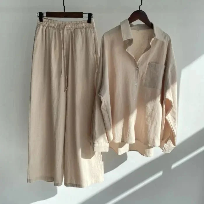 Women's Retro Cotton Linen Shirt Set High Waist Loose Pants Two Piece Suit Traditional Chinese Style Clothing Ensemble