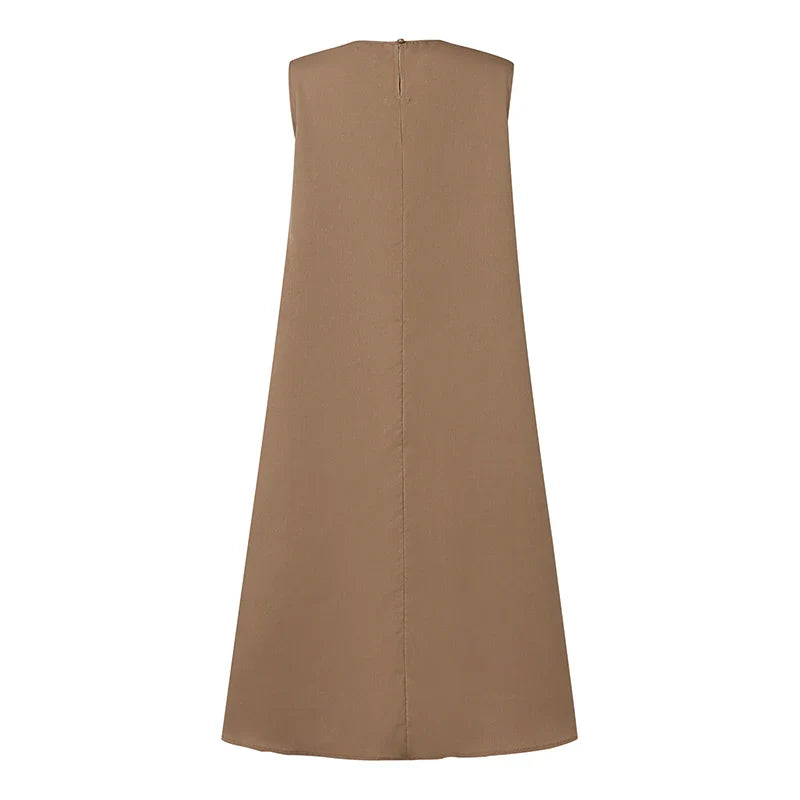 ZANZEA Summer Women's A-line Midi Dresses Casual O-Neck Shirring Pleated Tank Vestidos 2025 Fashion Holiday Solid Robes Femme