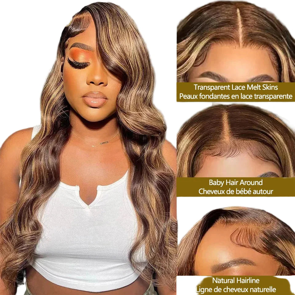 P4/27 Highlight Color Human Hair Wigs 13x4 Transparent Lace Frontal Wig Body Wave Human Hair Wig Brazilian Human Hair Wig Sale Natural Human Hair For Women 3 Day Delivery France