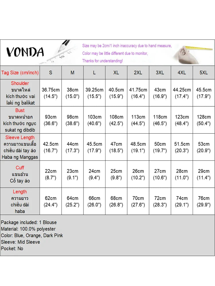 VONDA Women Ruffled Shirts 2025 Casual Flare Sleeve Tops Bohemian Blusas Solid Color Elegent Blouse Female Summer Tunic Oversize