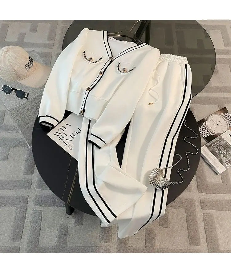 Spring and Autumn High End Casual Sports Set Women's Western V-neck Top Wide Leg Pants Two Piece Setj Uicy Corture Tracksuit