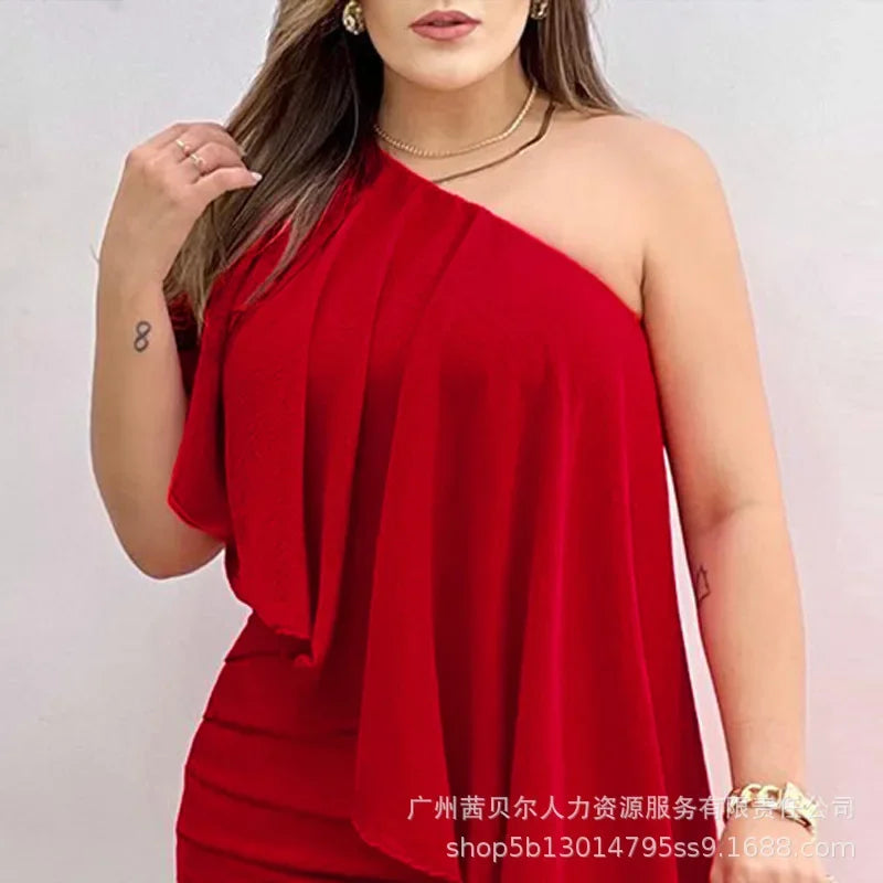 Womens Dresses Fashion New Red One Shoulder Dress for Women