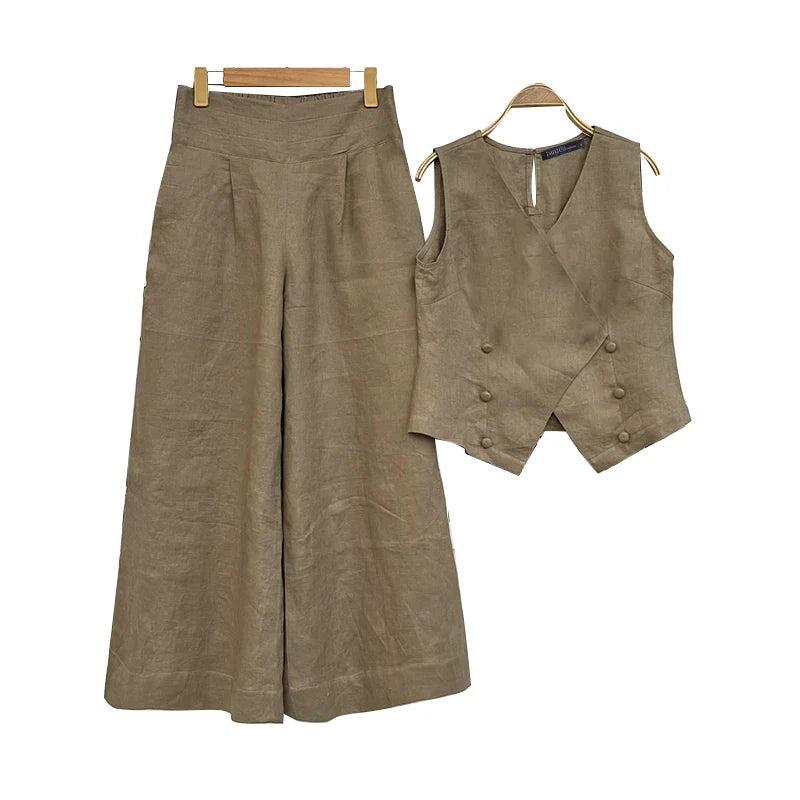 ZANZEA Women Two Piece Sets Office Sleeveless Waistcoat Outfits 2024 Wide Leg Long Pants Sets Casual Loose Solid Matching Suits