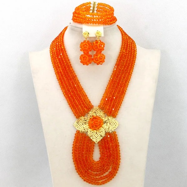 New African Jewelry Set Orange Nigerian Wedding African Beads Jewelry Set Crystal New Bridal Jewelry Set ABS065