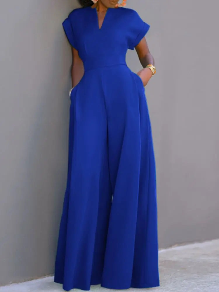 ZANZEA Short Sleeve 2023 Summer Long Rompers Commuting Elegant Holiday Women Playsuit Wide Leg Pants Casual Jumpsuits Overalls