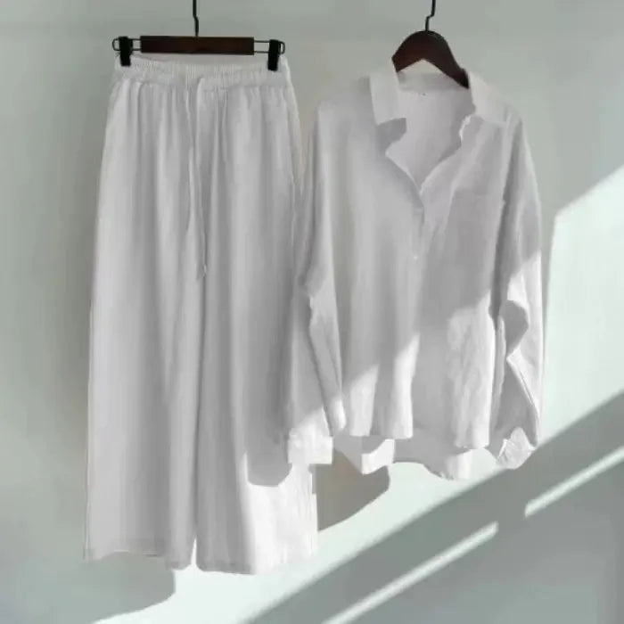 Women's Retro Cotton Linen Shirt Set High Waist Loose Pants Two Piece Suit Traditional Chinese Style Clothing Ensemble