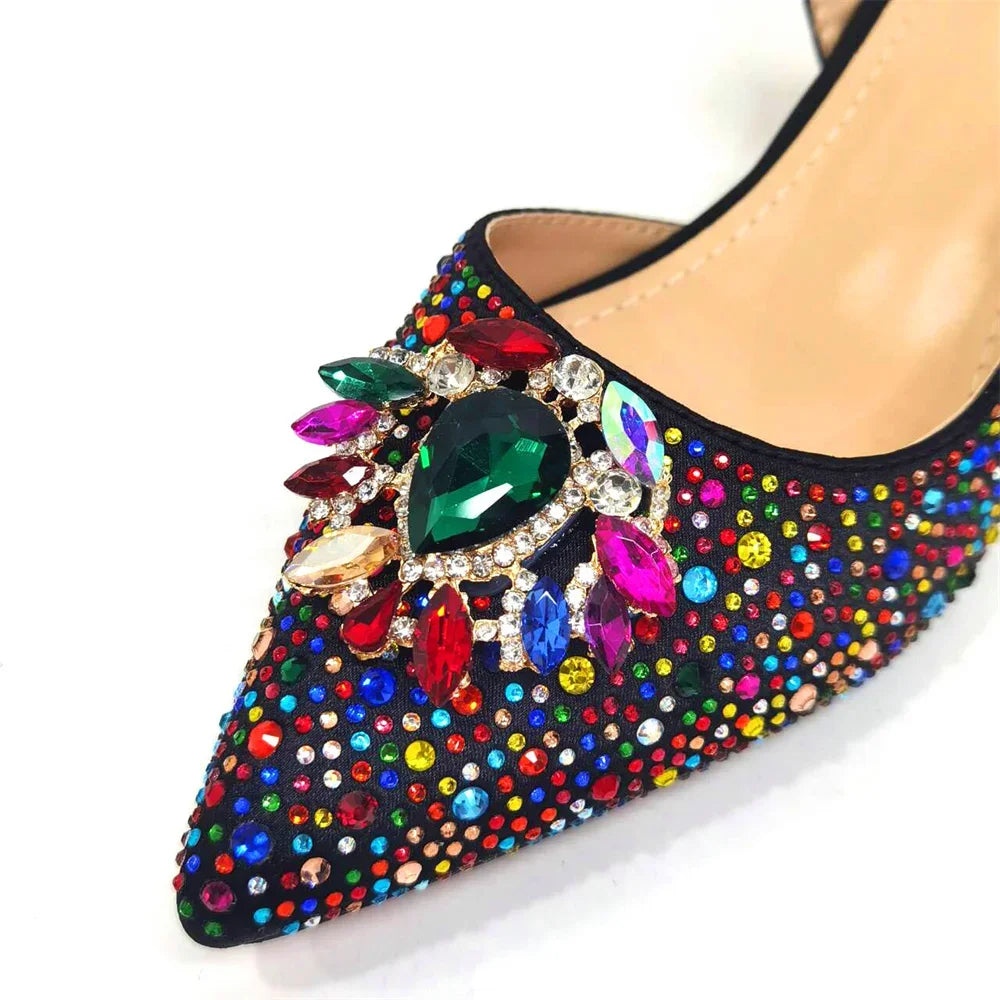 New Arrival Fashion Shoes Matching Bag Set Royal Blue Color Decorated with Crystal Ladies Wedding Party Women High Heel