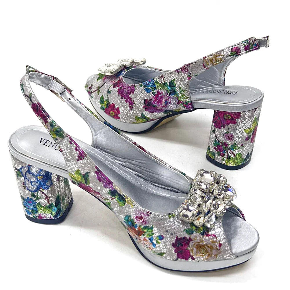 Venus Chan Italian Sandals and Bags Matching Set 2024 Women Heel Party for Gold Colour Wedding Bigger Size Thick Heel Shoes