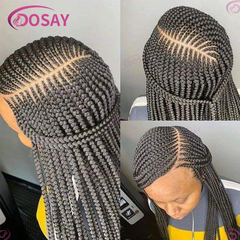 Synthetic Box Side Part Braided Wigs For Black Women Cornrow Braids Lace Wigs Full Lace Front Wig Braid African Hair Braided Wig