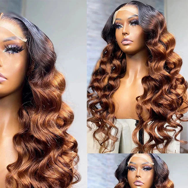 Ombre Brown Color Brazilian Hair 13x4 Lace Front Wigs Preplucked Hairline for Women 4x4 Lace Closure Wigs