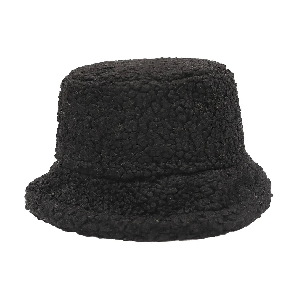 Women Girls Faux Fur Bucket Hat Plush Warm Fisherman Hat Outdoor Windproof Panama Bowl Hats Autumn Street Cold -proof Cap Hats