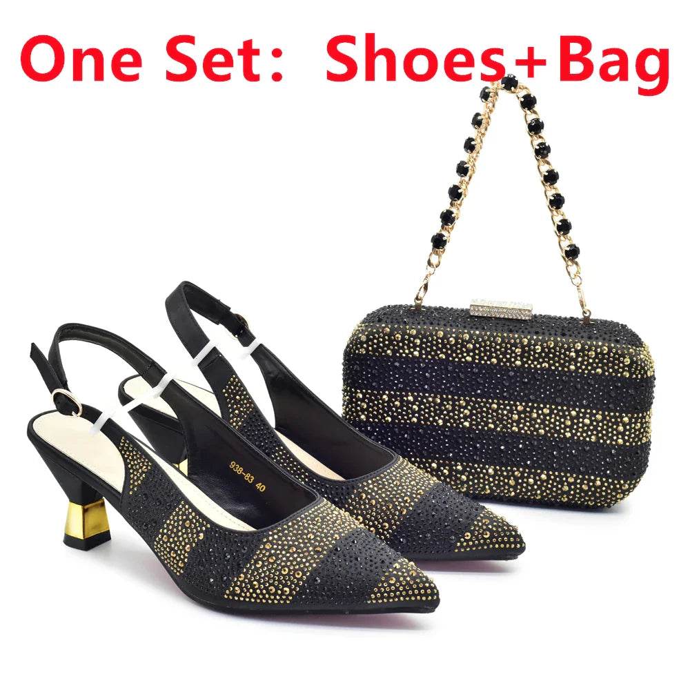 RUTIALNT Silver & Gold Crystal Shoe and Bag Set for Women