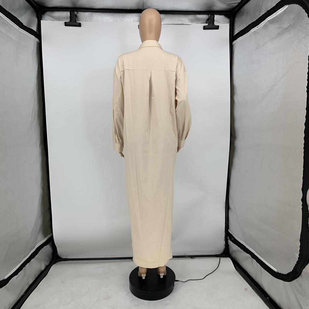 Women Shirt Windproof Shirt Dress Versatile Hem Stylish Autumn Winter Solid Color Shirt Long Dress