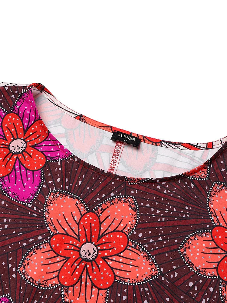 Plus Size 5XL VONDA Women Summer Party Maxi Dress Bohemian Long Vestidos 2025 Vintage Printed Sundress Loose Casual O-Neck Robe