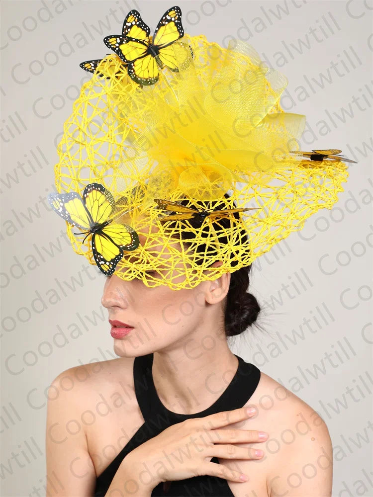 New Fascinator Wedding Headpiece Women Butterfly Headwear For Church Derby Hat Fascinators Headband Bridal Pillbox Cap Flower
